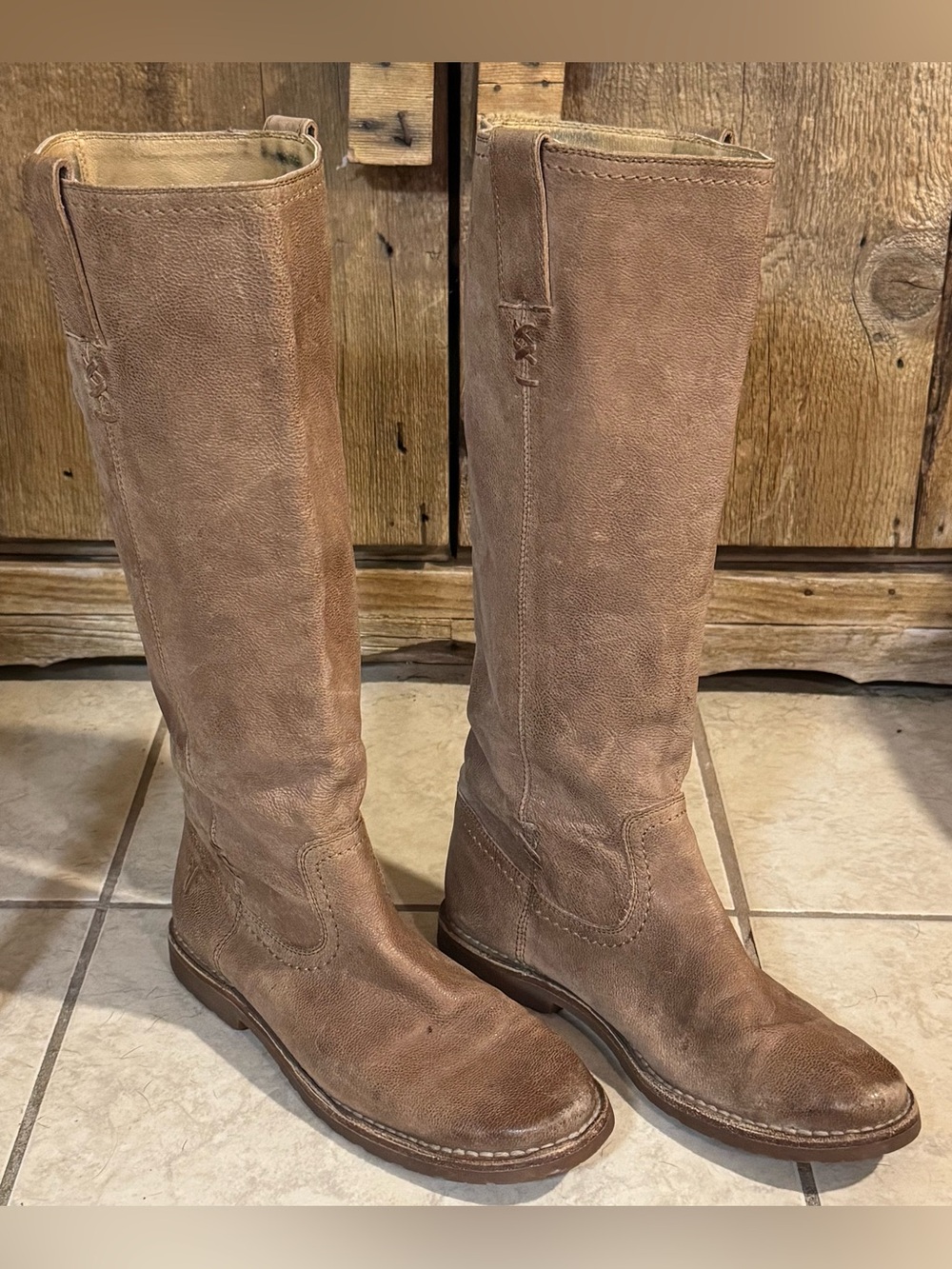 Frye Celia X Stitch 76340 Tall Riding Boots Women's Size 8 B Brown